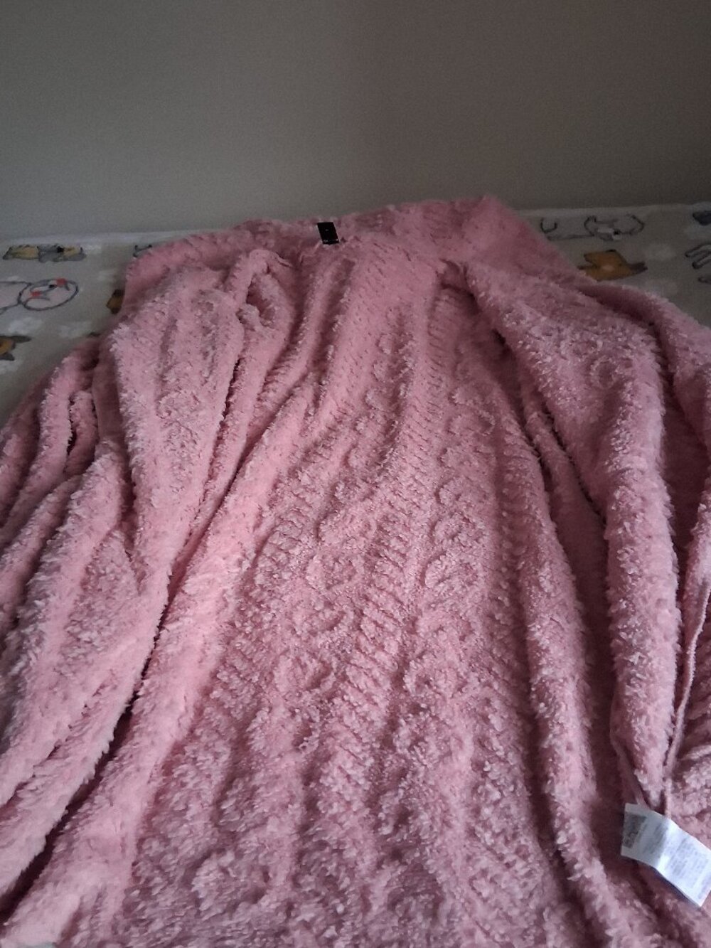 pink plus woman's fuzzy open sweater with hearts on it
